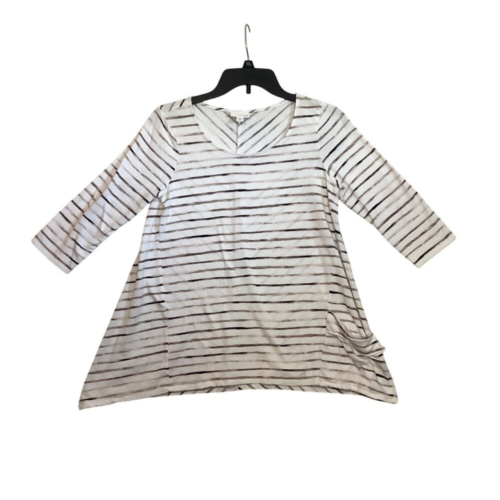 J. Jill Pure Jill Striped Tunic Blouse Women XS 3/4 Sleeve Pocket Cotton Blend